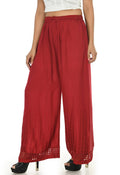 Maroon Rayon Cotton Palazzo with intricate cut-work detail and string closure