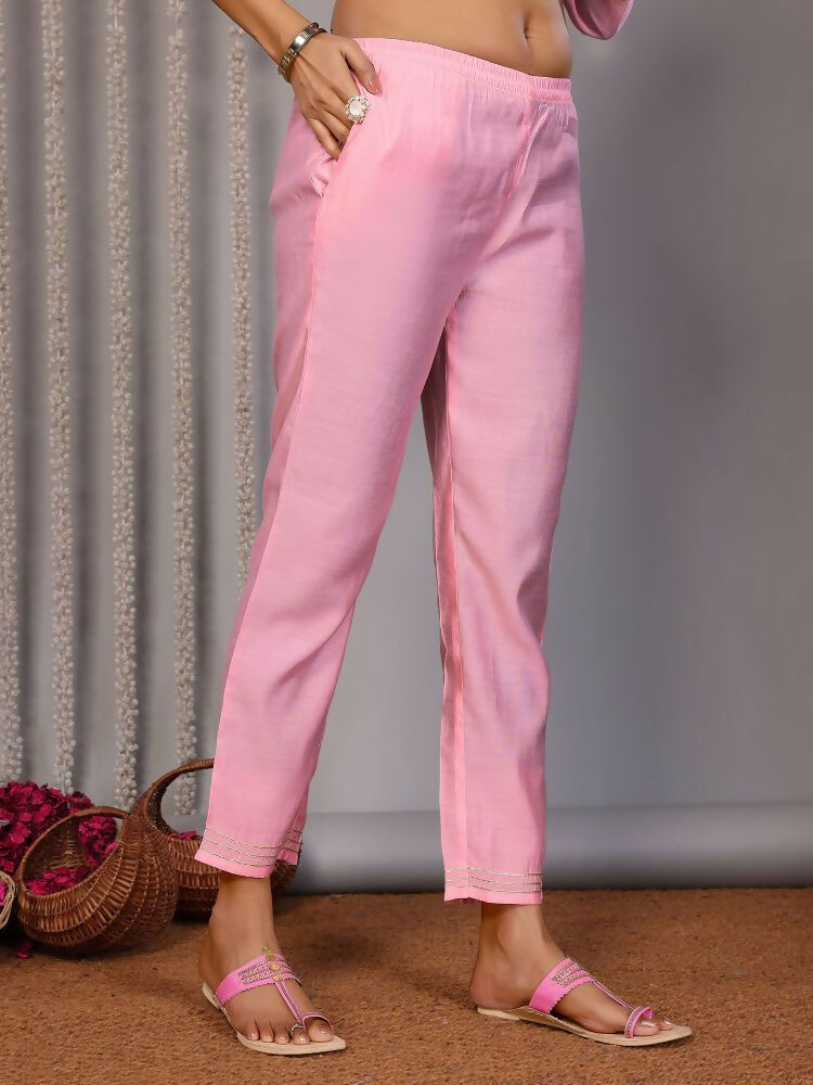 Women Light Pink Roman Embroidery Stitched Kurta Set with Dupatta
