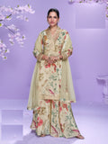 Aarshi Fashions Pale Yellow Floral Print Straight Kurta with matching silk palazzo pants