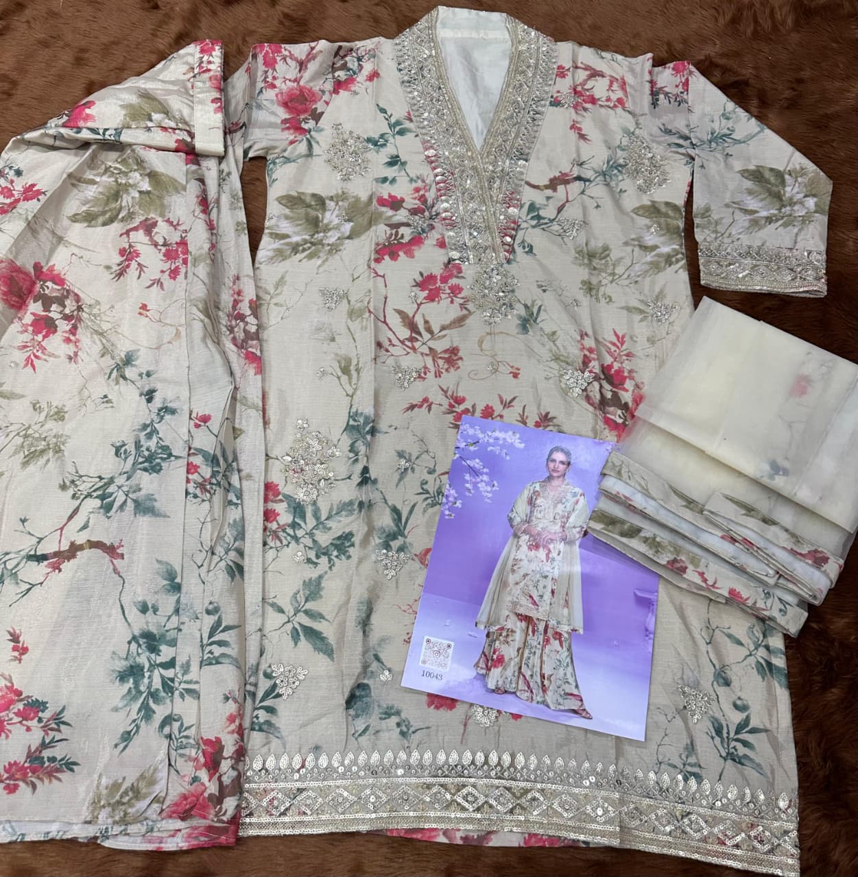 Pale Yellow Floral Print Silk Palazzo Suit Set with Straight Kurta
