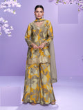 Aarshi Fashions grey floral print straight silk kurta with matching palazzo pants
