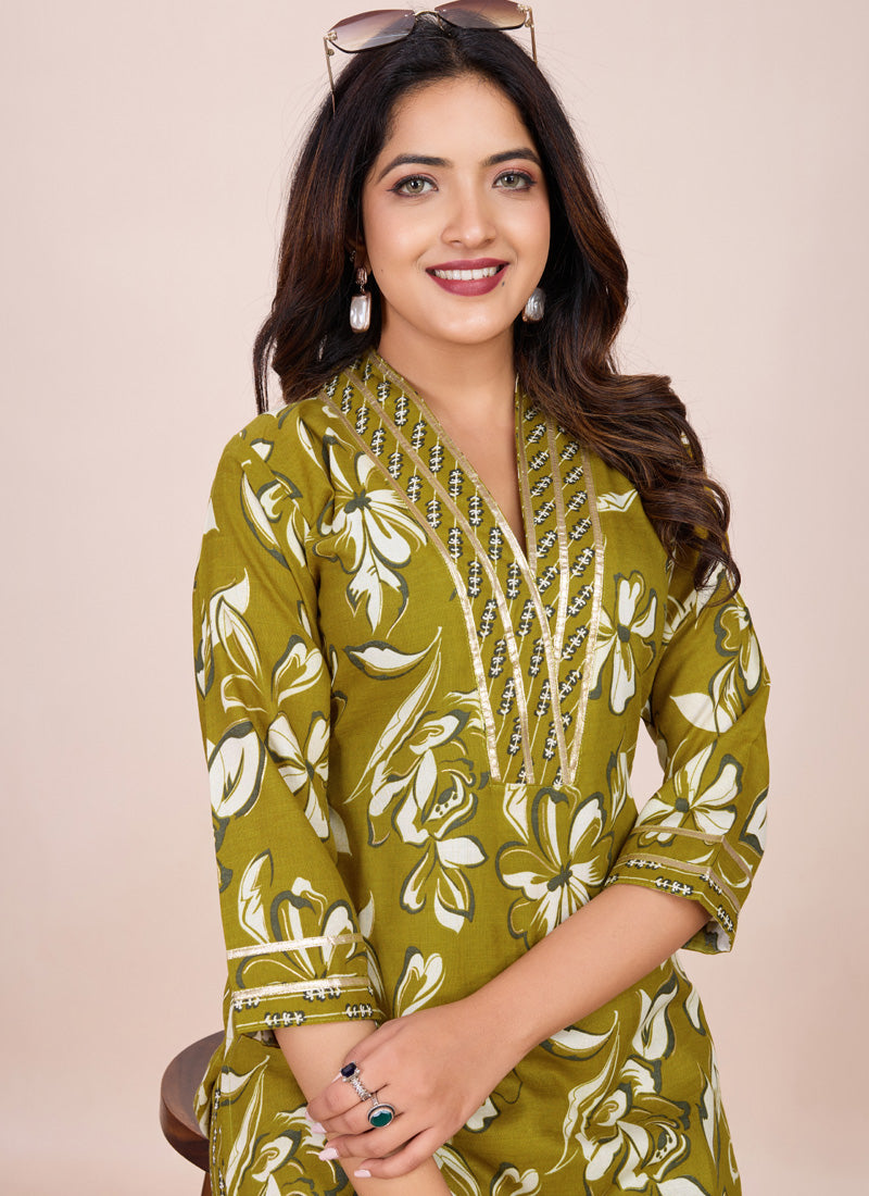 Mahendi Printed Cotton Blend Kurta and Matching Pant Set
