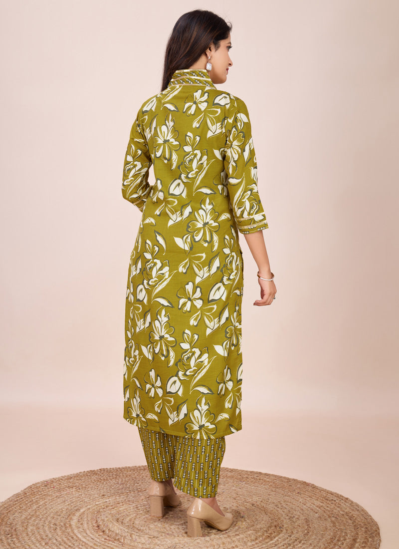 Mahendi Printed Cotton Blend Kurta and Matching Pant Set
