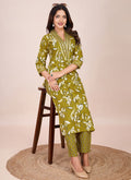 Mahendi Printed Cotton Blend Kurta and Matching Pant Set