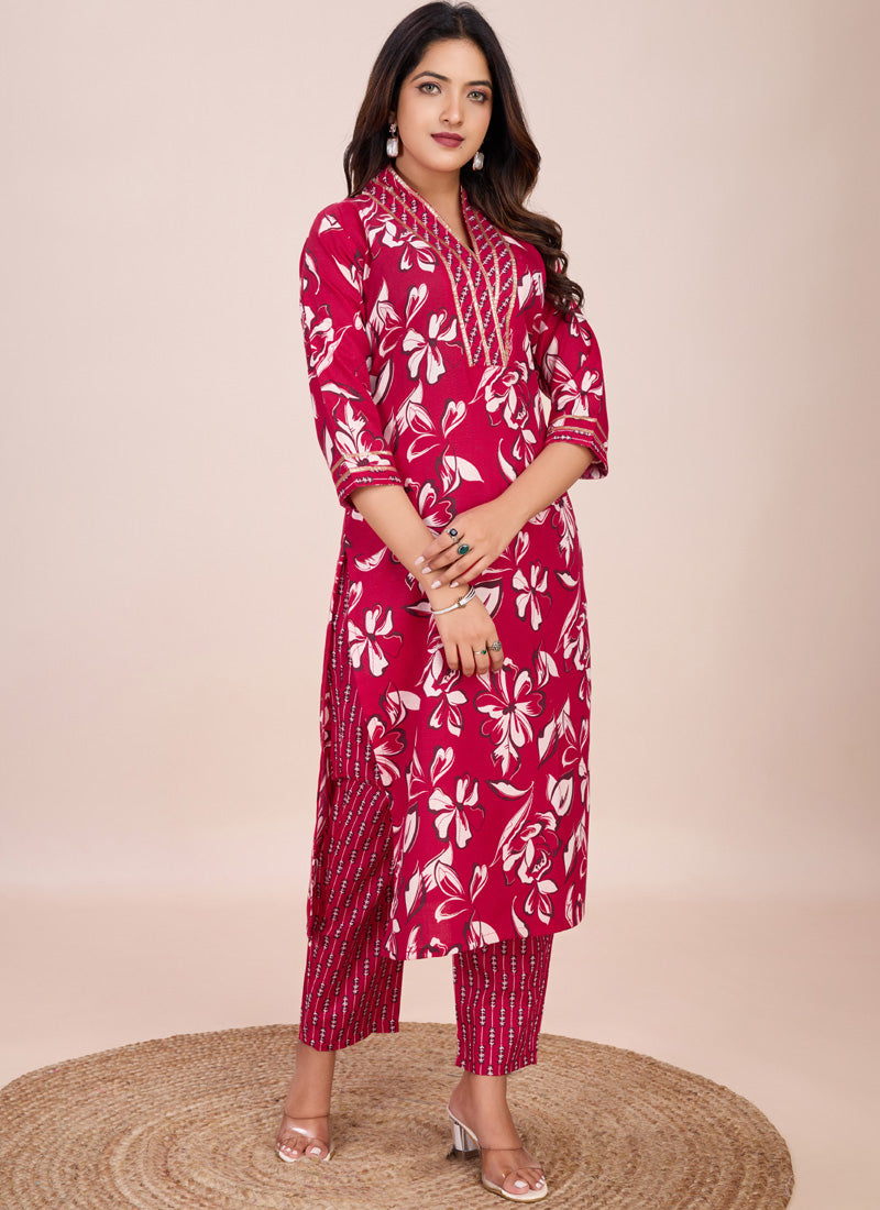 Pink Printed Cotton Blend Kurta Pant Set for Women