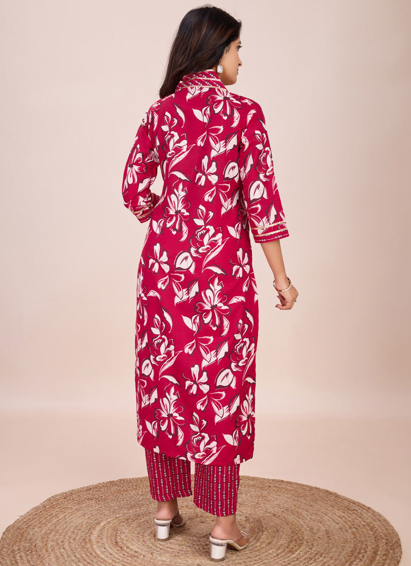 Pink Printed Cotton Blend Kurta Pant Set for Women