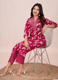 Pink Printed Cotton Blend Kurta Pant Set for Women
