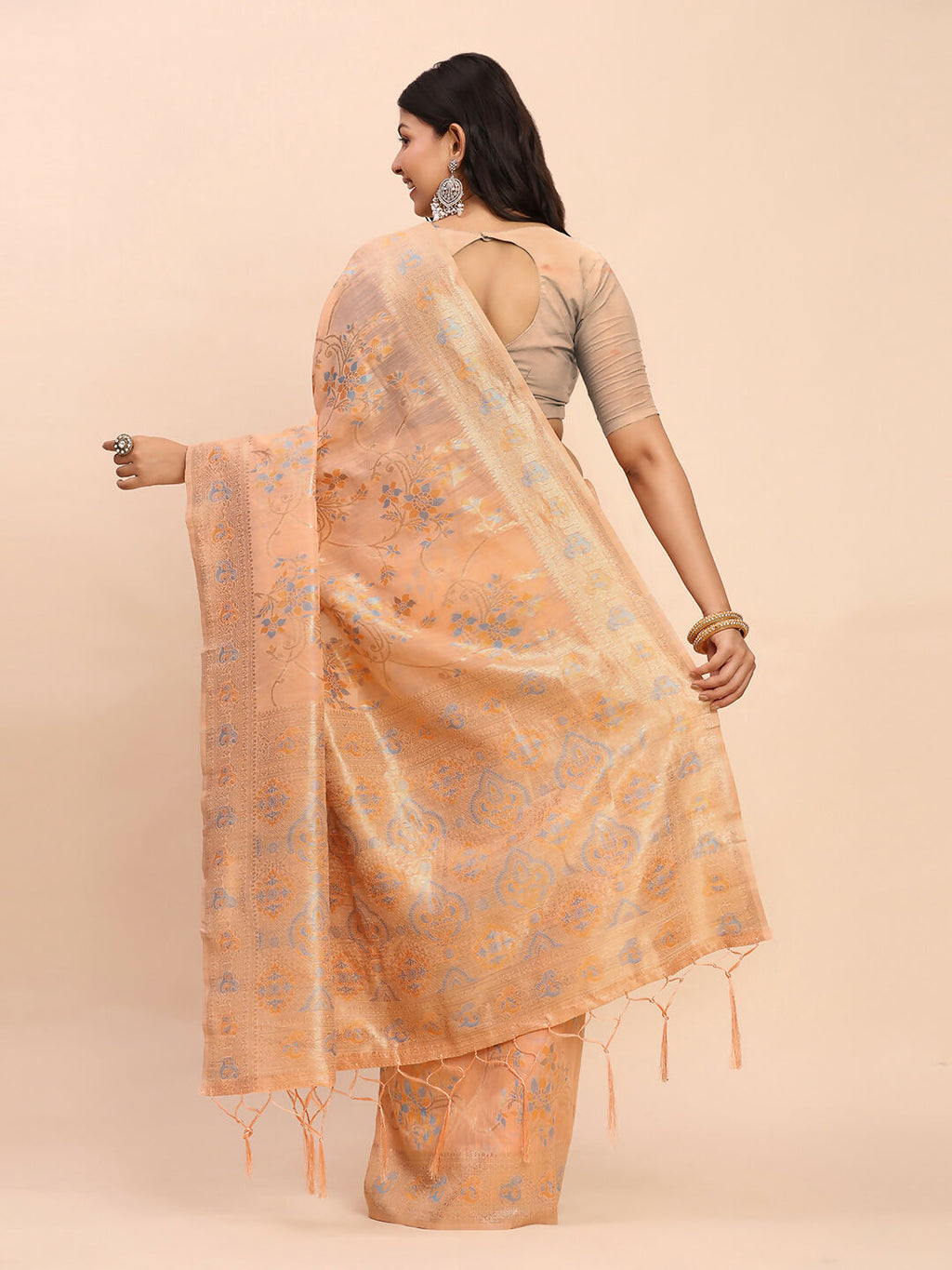 Orange Linen Cotton Saree with Matching Blouse
