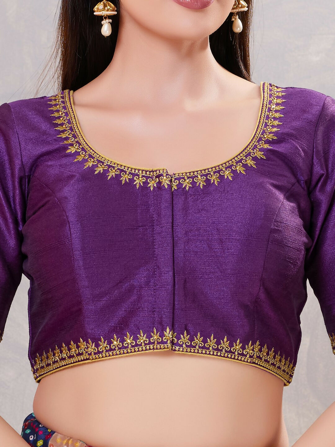 Women's Dark-Brinjal Silk Embroidered Stitched Blouse