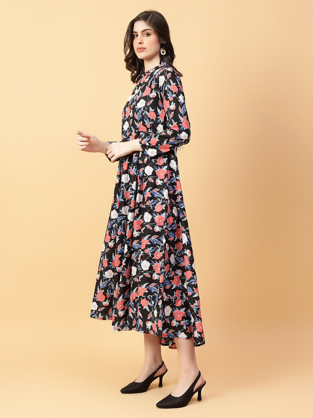 Black Cotton Printed Dress with Hand Work - Boho Chic Style