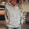 Women's Speckled Knit Hoodie with Button Placket and Pockets