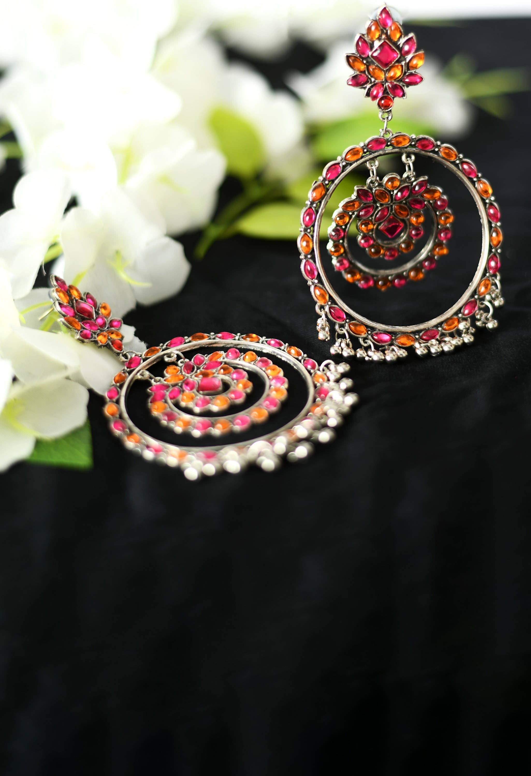 Pink & Orange Kundan Circle Earrings for Traditional Indian Wear