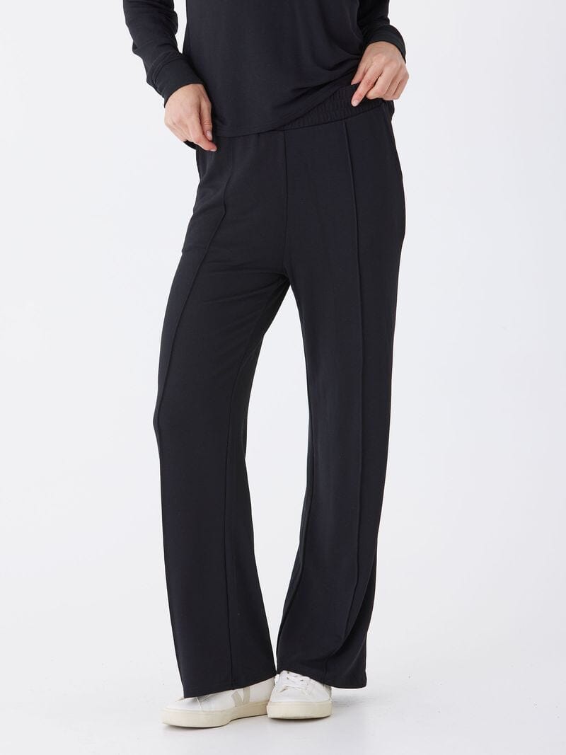 Angela Modal Terry Wide Leg Pant - High Rise Black Loungewear