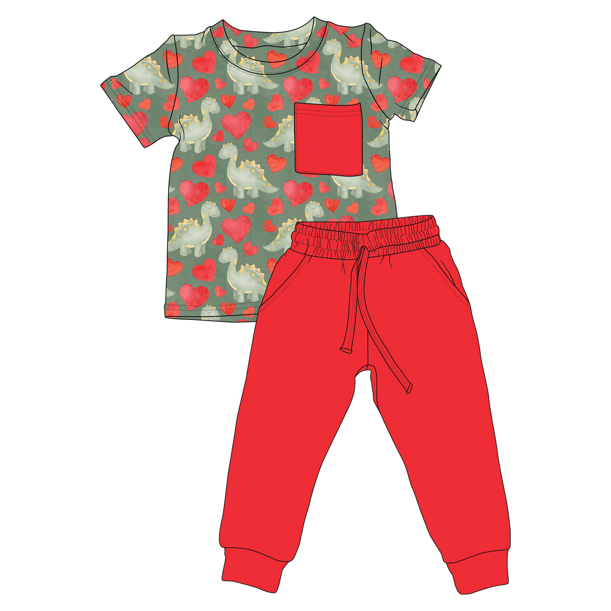 Valentine Dinos Bamboo Pocket Tee & Jogger Set (Pre-Order)