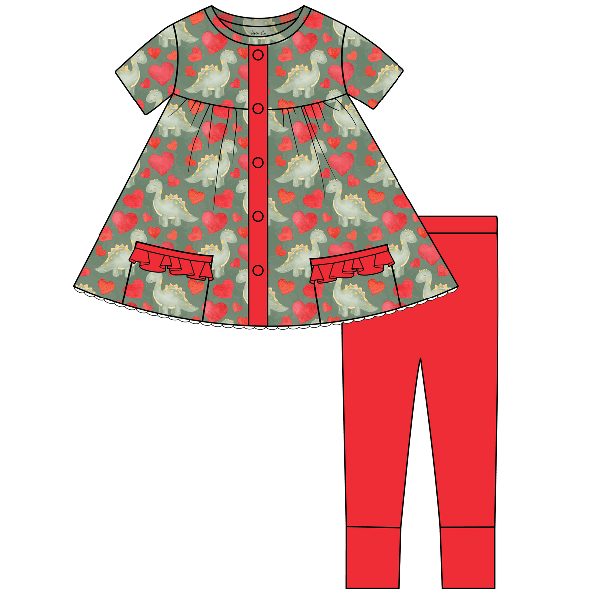 Valentine Dinos Bamboo Short Sleeve Tunic + Legging Set (Pre-Order)