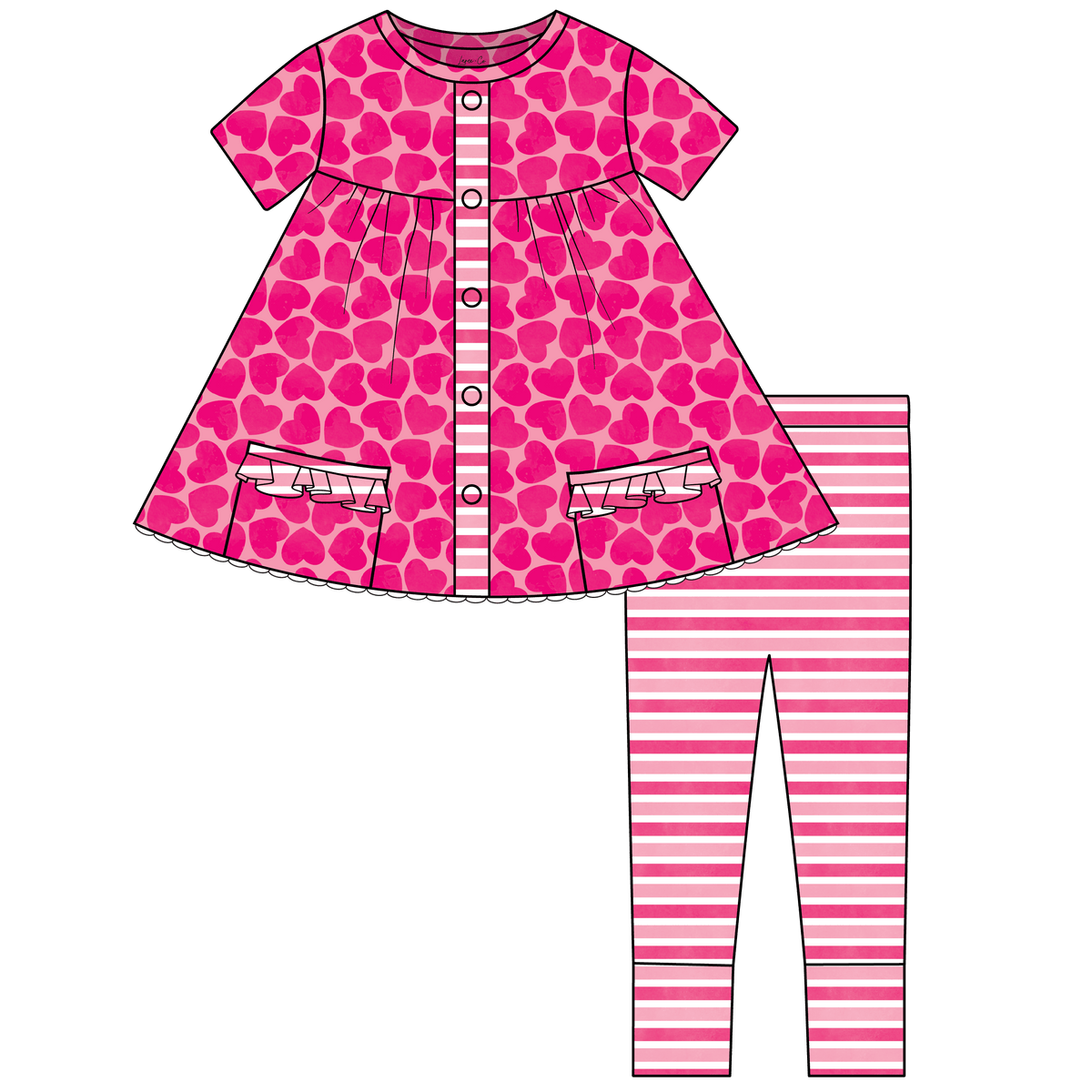 Valentine Hearts Bamboo Short Sleeve Tunic + Legging Set (Pre-Order)