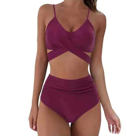 Women's High Waisted Cross-Front Bikini Set Two-Piece Swimsuit - Image 6