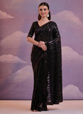 Vegaa Fashion Black Soft Georgette Leriya Sequence Work Saree