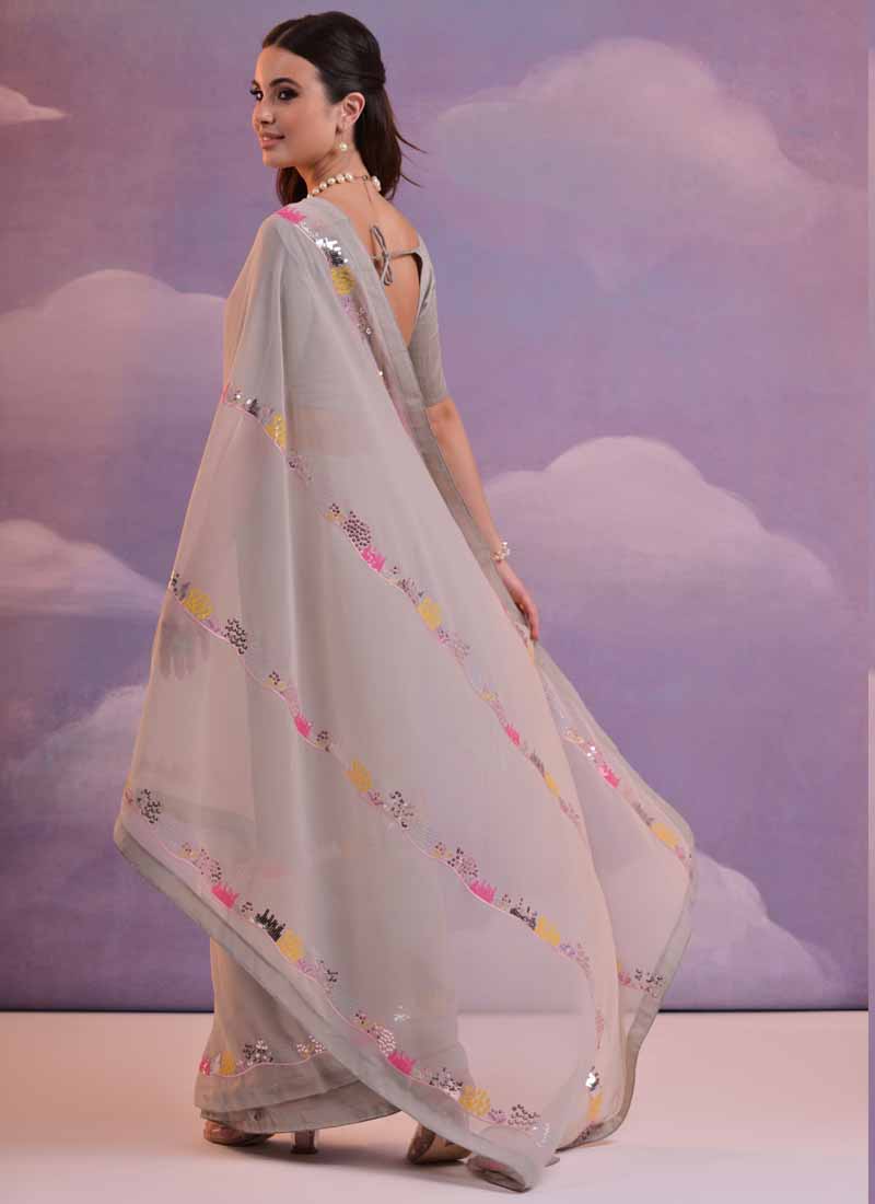 Beige Soft Georgette Saree with Delicate Sequence Work