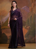 Wine-colored soft georgette saree with sequin detailing