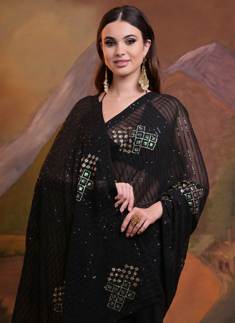 Vegaa Fashion Black Soft Georgette Sequence Work Saree
