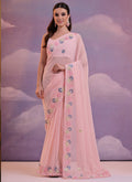 Light Pink Soft Georgette Sequence Embroidered Party Wear Saree