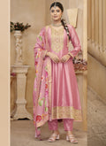 Light Pink Vichitra Silk Anarkali suit with detailed sequence and resham embroidery