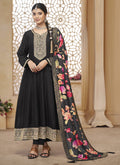 Elegant Black Vichitra Silk Anarkali suit featuring detailed sequence and zari work.