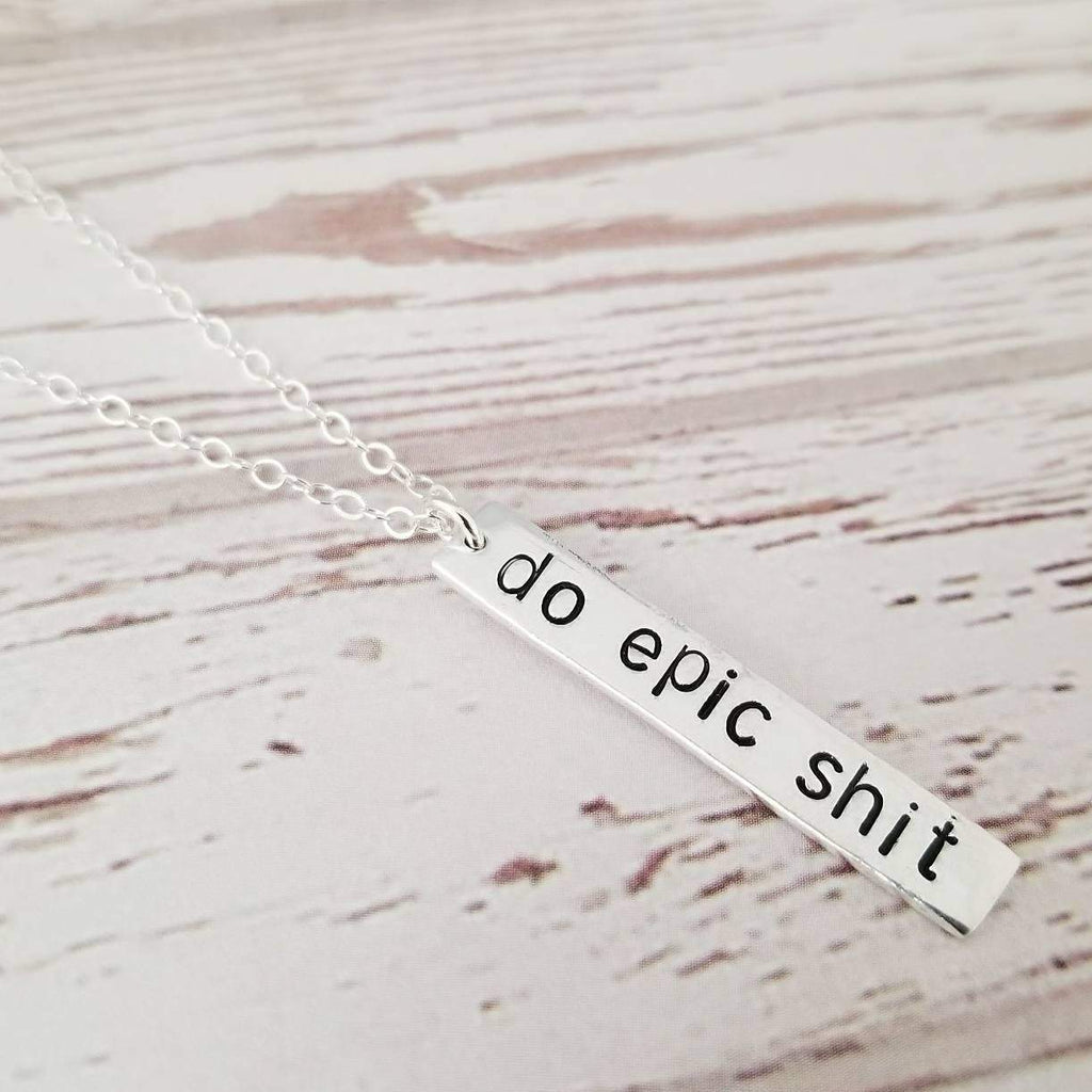 VEGAN Silver Vertical Bar Necklace
