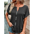Summer V-neck Short Sleeve Button Design Blouse