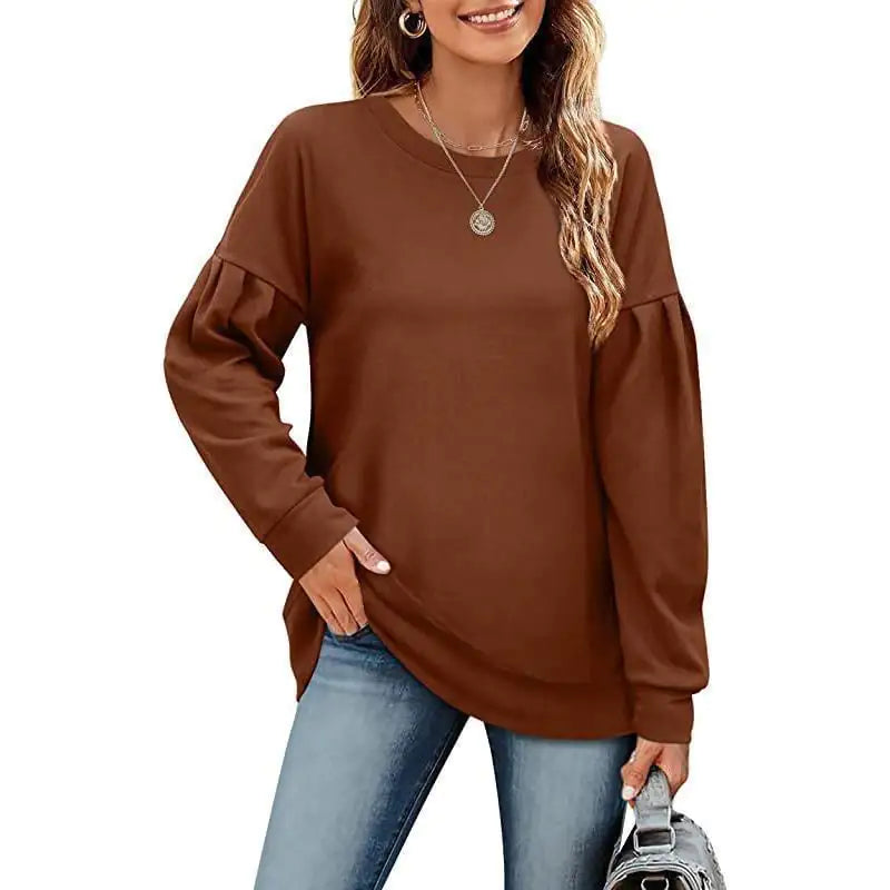 Women's Solid Color Sweatshirt - Cozy Round Neck