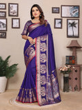Royal blue Banarasi brocade silk saree with sophisticated solid design