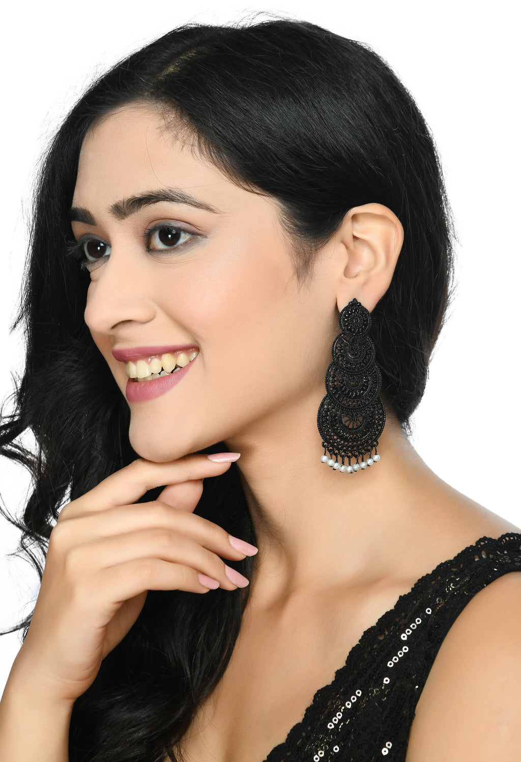 Black Statement Earrings Modern Ethnic Design for Women