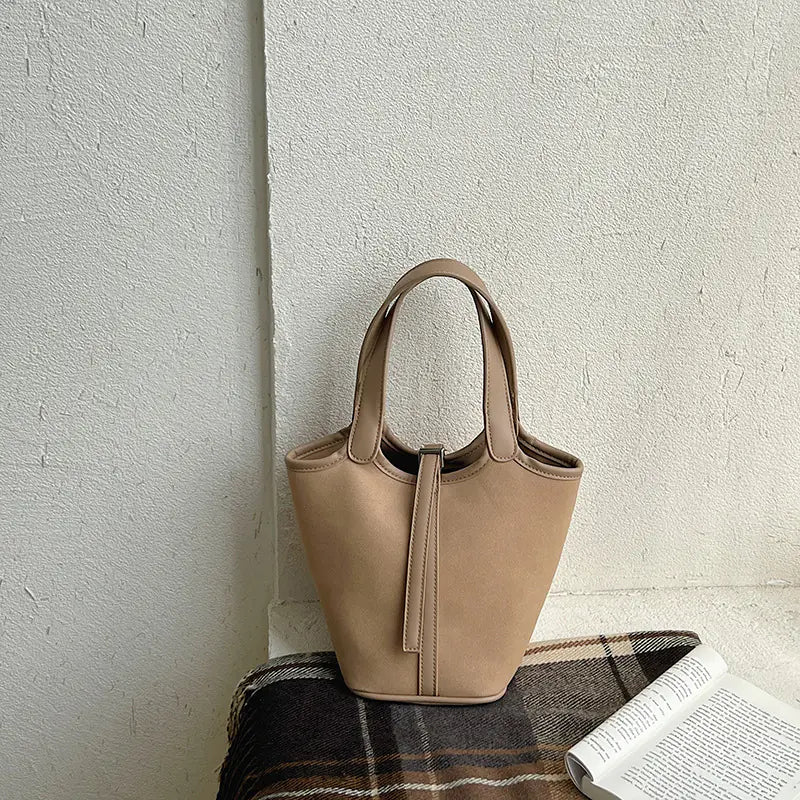 Women's Fashion Bucket Bag Shoulder Handbag with Lock Detail - Image 6