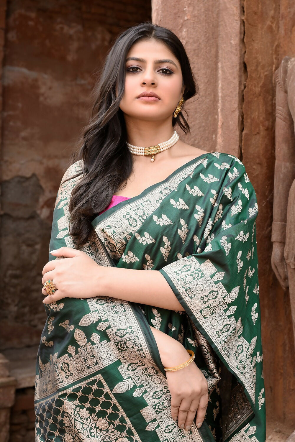 Emerald Green Banarasi Katan Pure Handloom Silk Saree