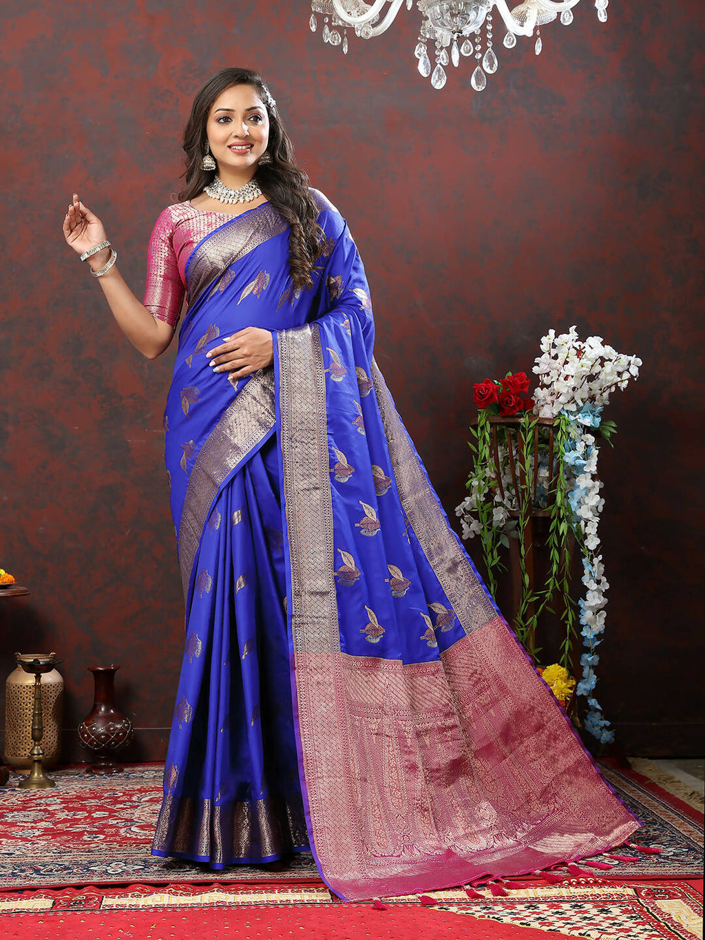 Blue Soft Silk Saree with Traditional Zari Woven Details