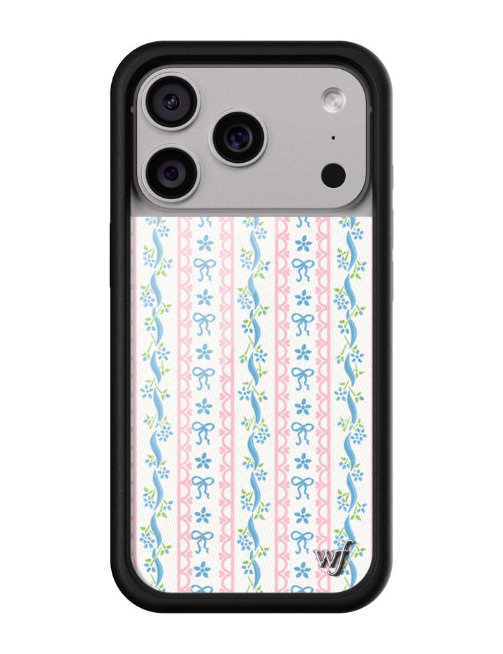 Dollhouse iPhone Case with Pink Lace and Blue Ribbon Pattern - Image 4