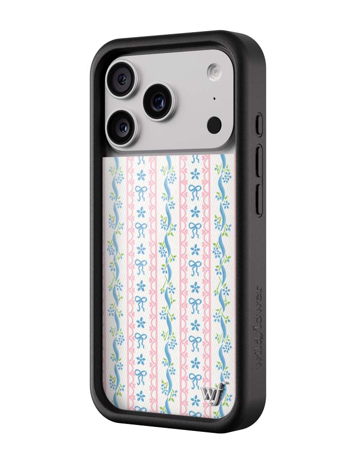 Dollhouse iPhone Case with Pink Lace and Blue Ribbon Pattern - Image 5