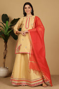 Beige taffeta lehenga set with elegant structure