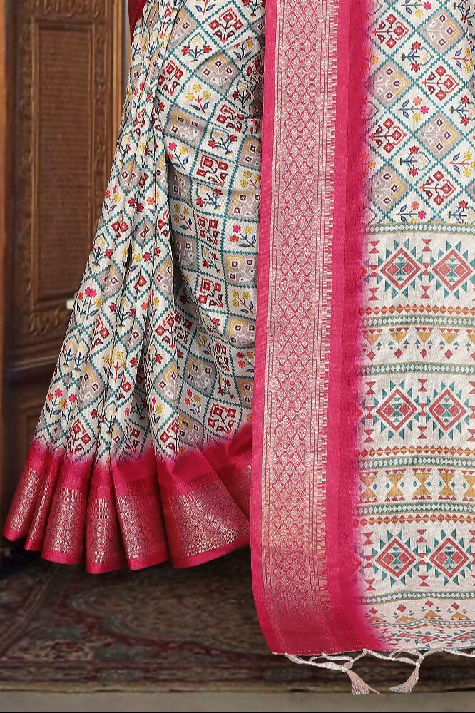 Multi-Color Cotton Silk Saree with Digital Print and Jacquard