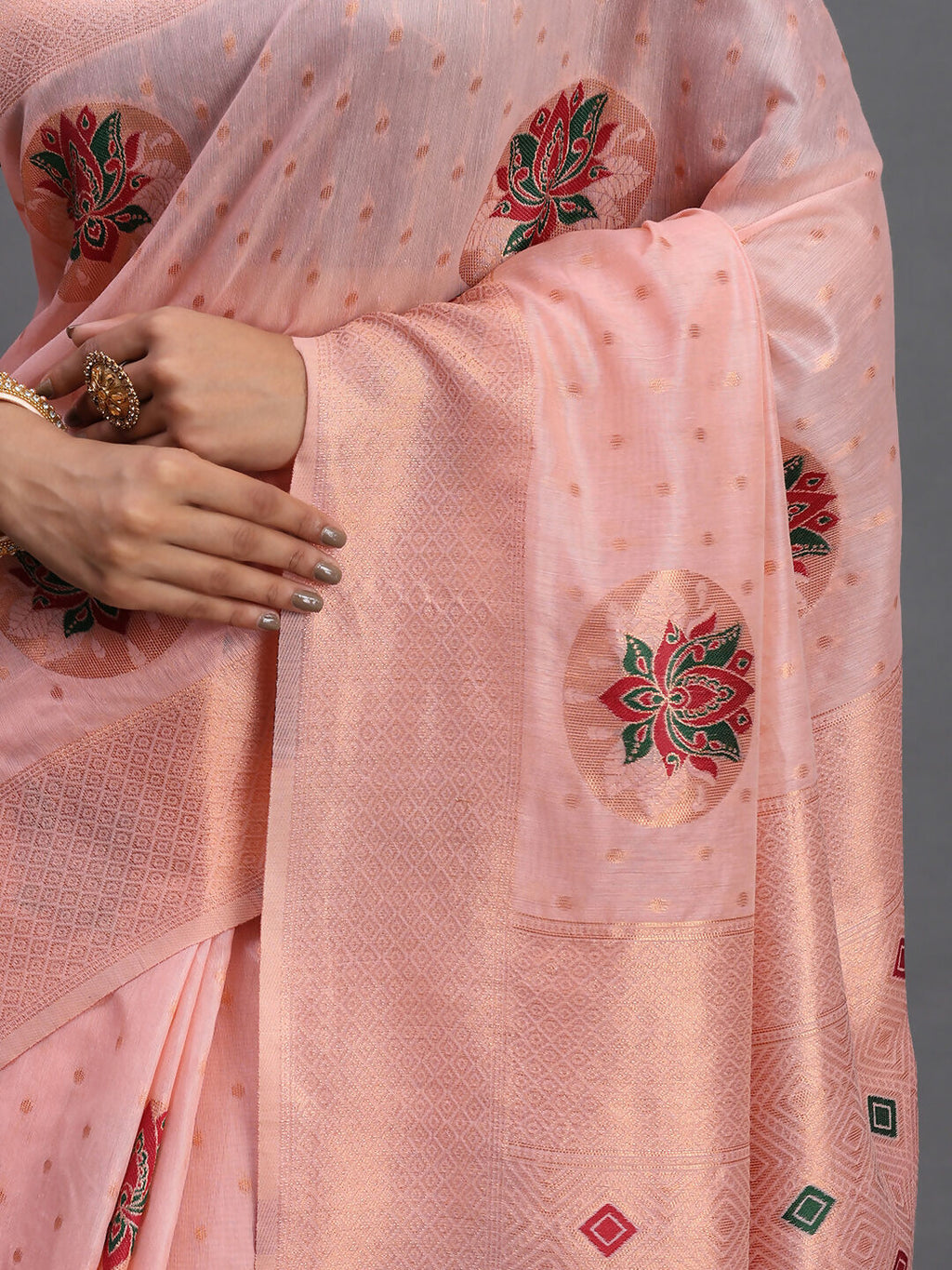 Light Pink Linen Cotton Saree with Matching Blouse