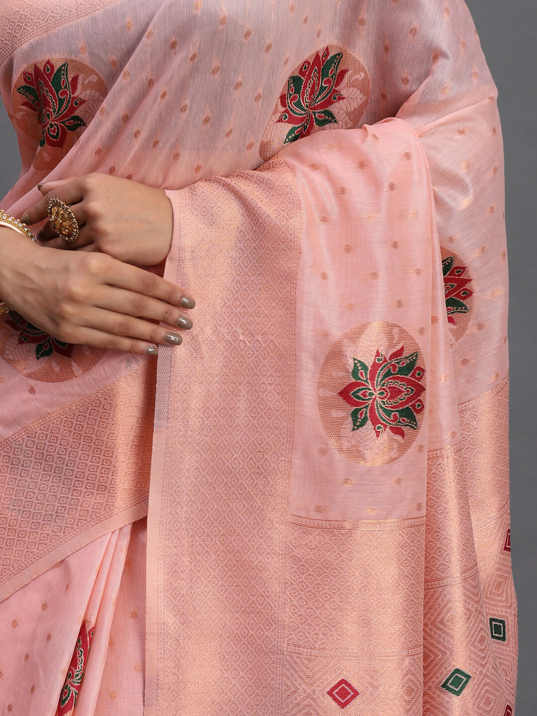 Light Pink Linen Cotton Saree with Matching Blouse
