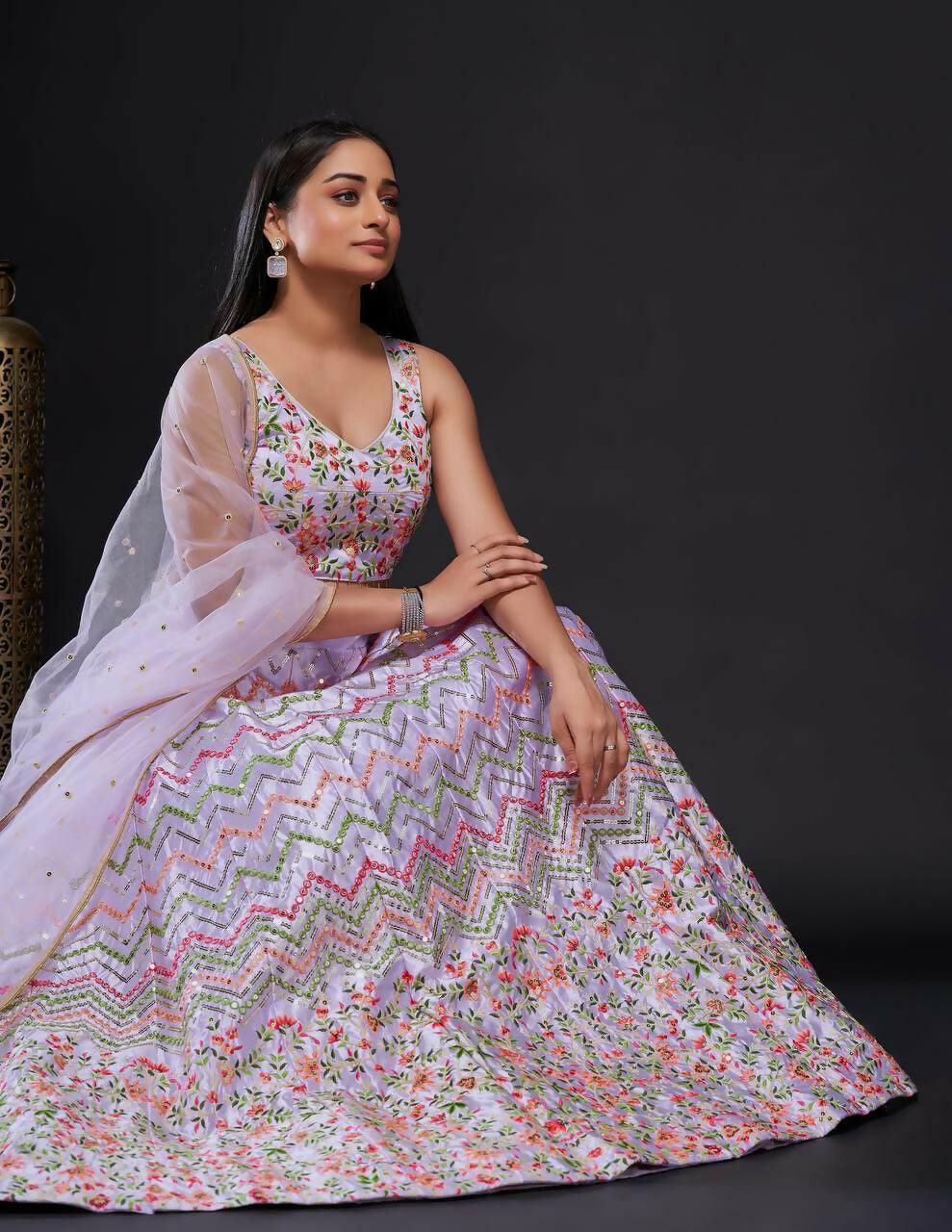 Light Purple Heavy Satin Silk Lehenga Choli with Sequins Embroidery