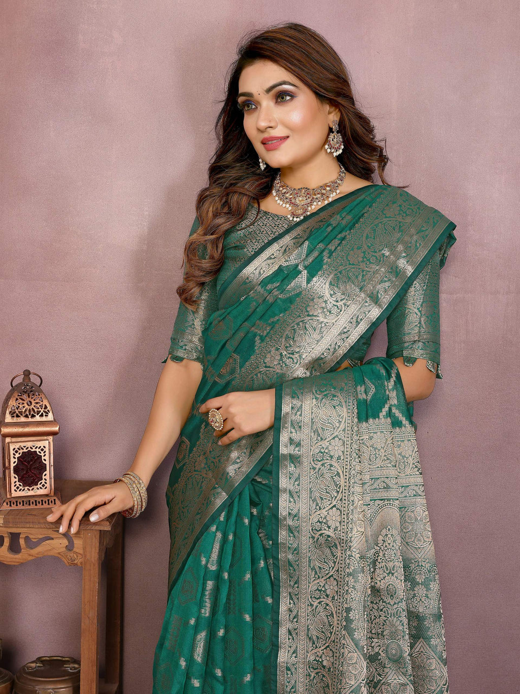 Light Green Soft Organza Silk Saree with Woven Details