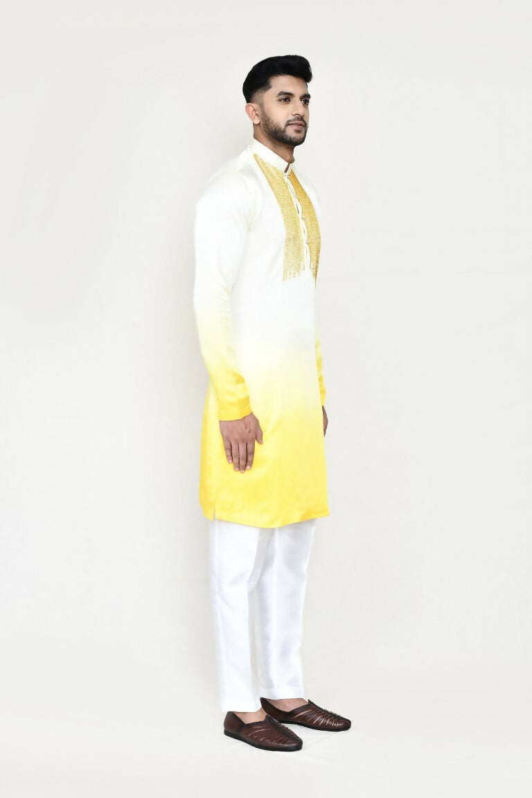 Yellow Satin Silk Kurta and Straight Fit Pant Ensemble