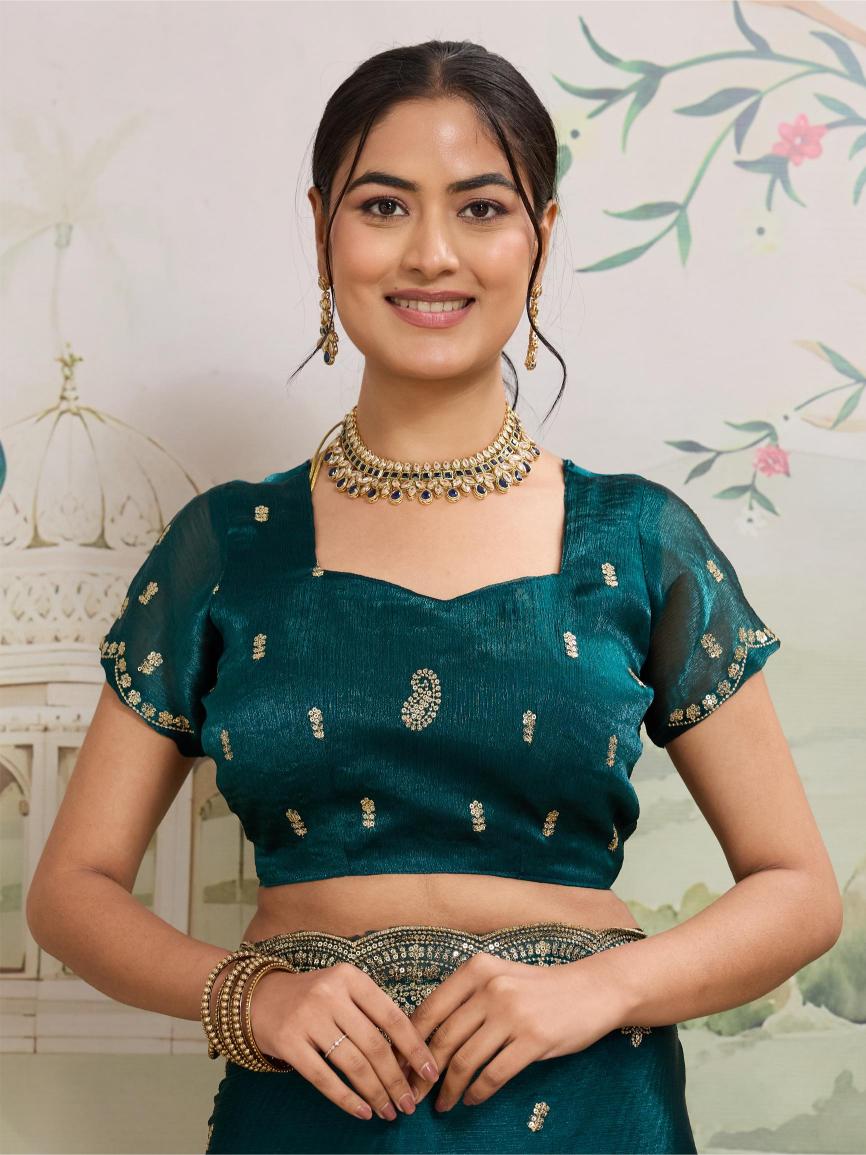 Teal Blue Party Wear Jimmy Choo Organza Saree