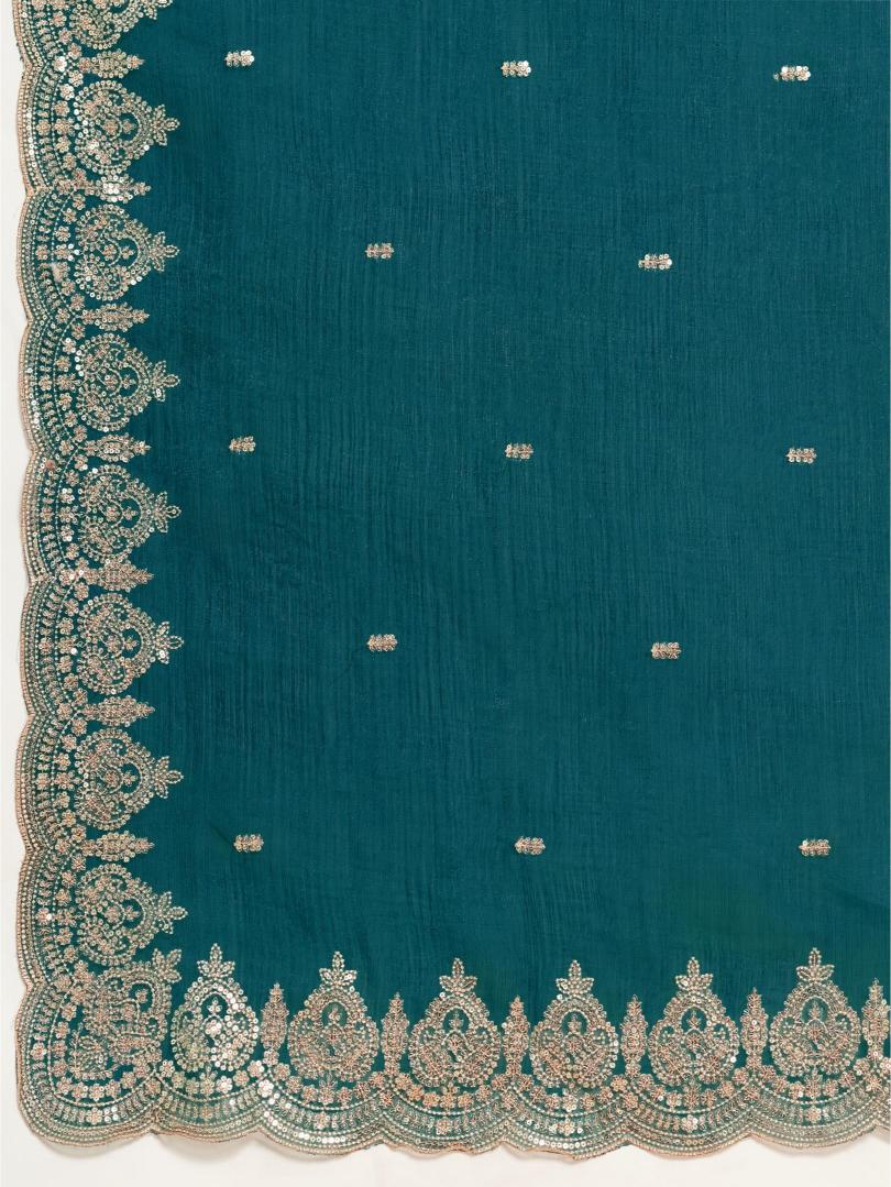 Teal Blue Party Wear Jimmy Choo Organza Saree