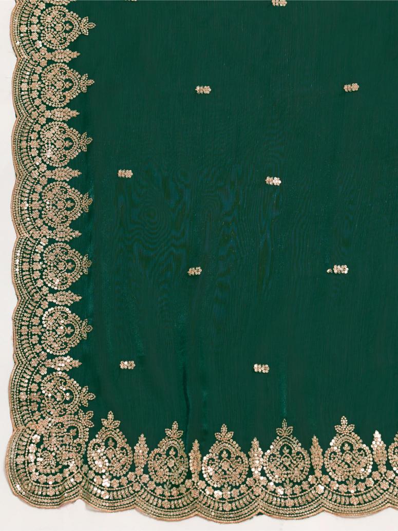 Green Jimmy Choo Organza Party Wear Saree with Embroidery