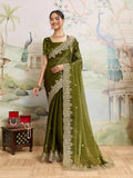 Green embroidered Jimmy Choo Organza party wear saree with unstitched blouse