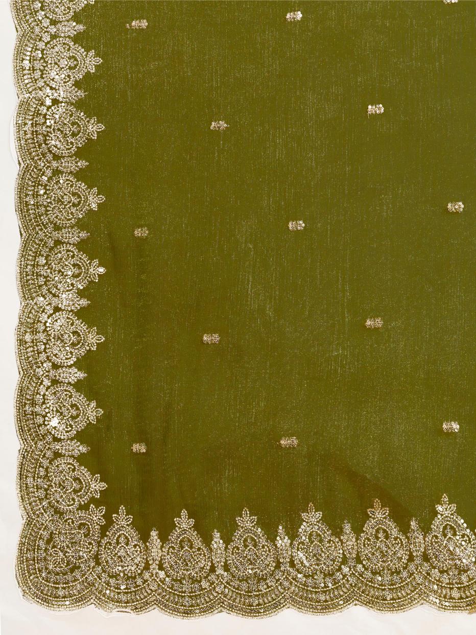 Green Embroidered Jimmy Choo Organza Party Wear Saree with Blouse